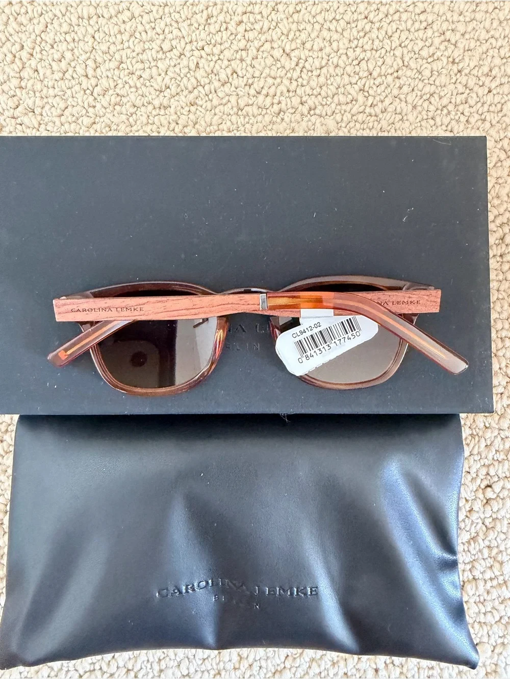 Carolina Herrera Amber Tortoiseshell Sunglasses with Brown Lenses wood sides